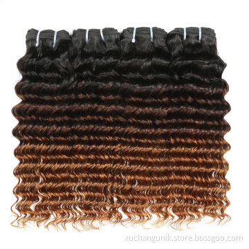 100% Virgin Cuticle Aligned Human Hair Extension,machine weft hair deep wavy bundles,blonde clip-in hair straight ombre color